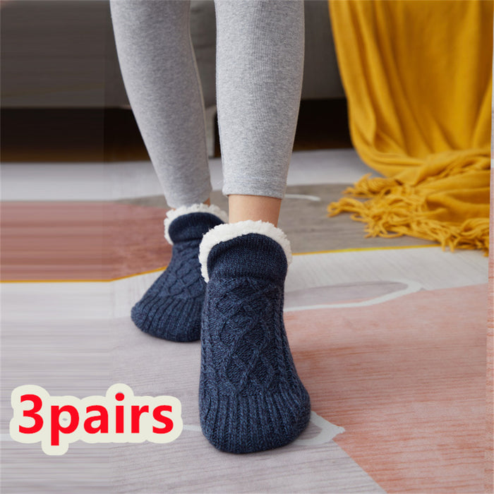 Chaussettes d'hiver en laine pour femmes, épaisses et chaudes, pour chambre à coucher, pantoufles pour hommes, chauffe-pieds antidérapants, chaussettes de neige