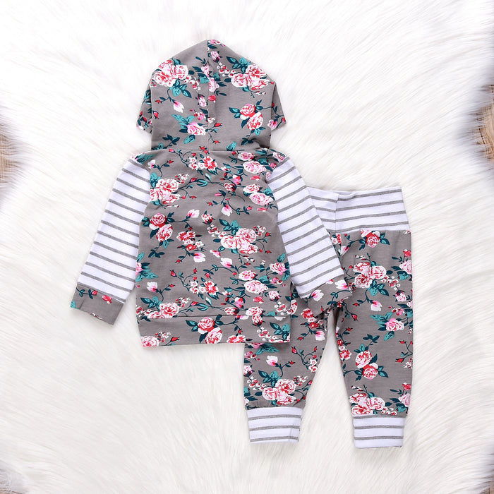 Roupa infantil listrada floral para bebês meninas