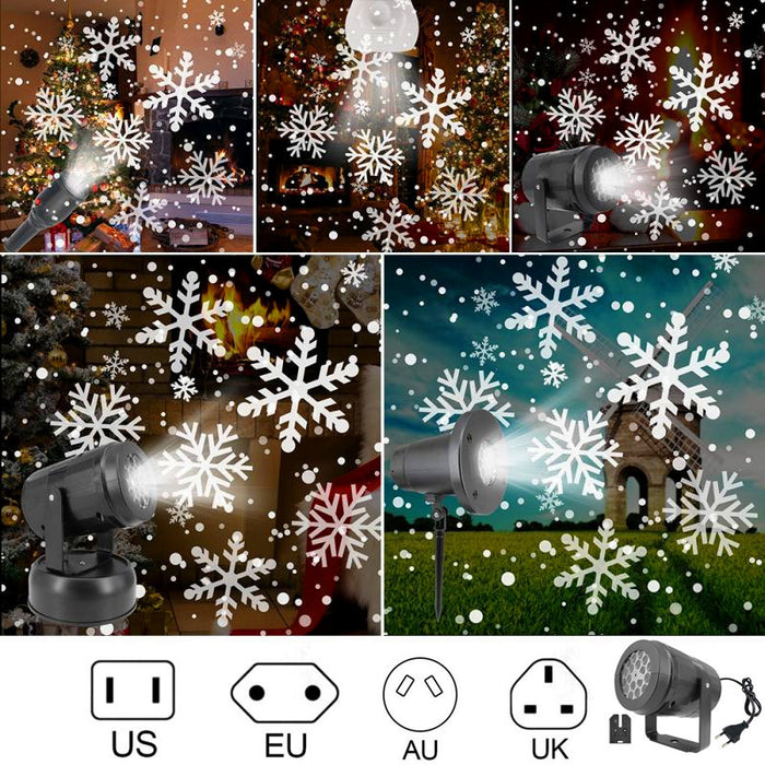 2023 Luci della festa di Natale Fiocco di neve Proiettore Luce Led Luce da palcoscenico rotante Modello natalizio Illuminazione natalizia per esterni Decorazioni natalizie da giardino