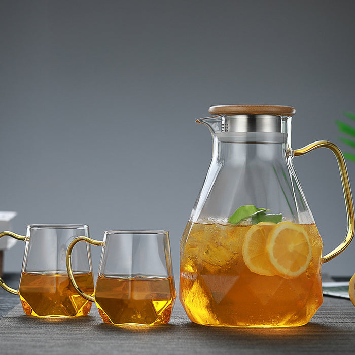 Juego de Tetera de cristal con textura de diamante, jarra de agua fría y caliente, cafetera transparente