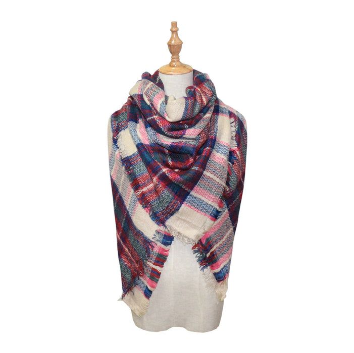 Cashmere scarves in double-sided seven - color plaid squares