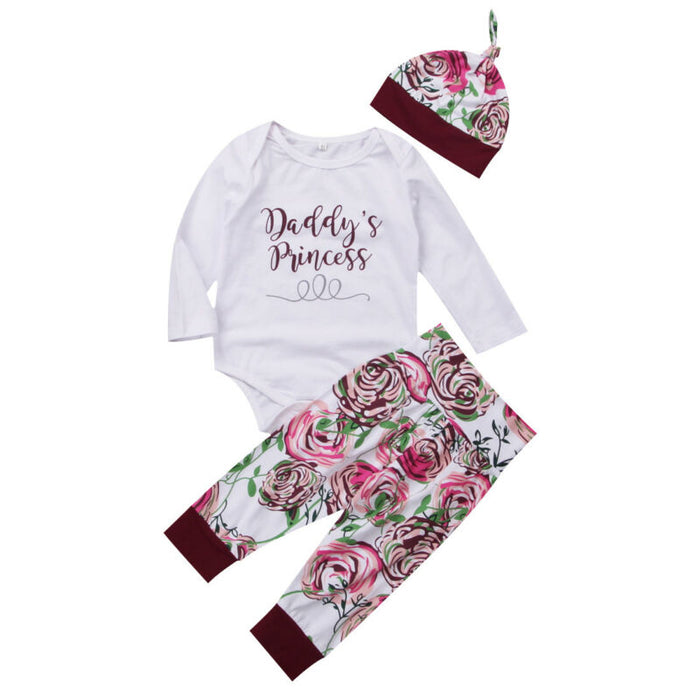 Girls Autumn New Style Clothing Set Baby Cotton Long-sleeved Color Hair Band Three-piece Suit