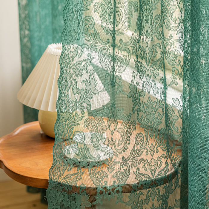 Lace Curtain Fantasy Dark Green Horse Leather