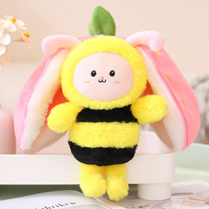 Wanghong Cute Transforms Into Strawberry Rabbit Doll Plush Toy