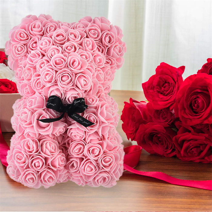 Cadeau de la Saint-Valentin Ours Rose Fleur Éternelle Ours en Peluche Rose Ours en Mousse PE 25 cm Saint Valentin