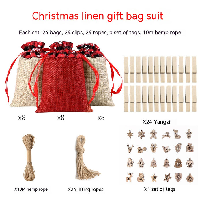 Cross-border Christmas Sack Suit Advent Calendar New Year Gift Hanging Bag Linen Christmas Gift Bag Suit