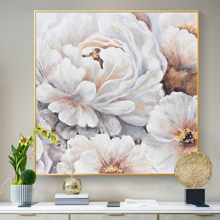 Frameless White Flower Wall Art Oil Painting