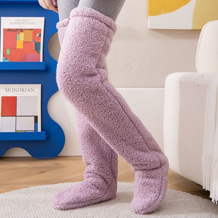 Chaussettes longues et pelucheuses au-dessus du genou, bas chauds et froids pour l'hiver, bas résistants au froid, pour dormir au sol de la maison