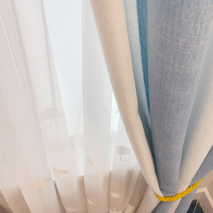 Simples luz luxo quarto infantil nuvem fio azul e branco listrado pano cortina de chenille