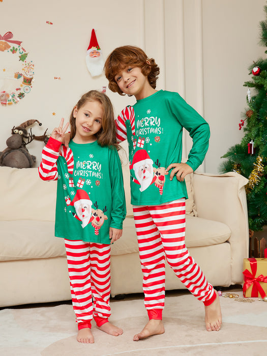 Traje de ropa para el hogar de pijamas navideños para padres e hijos con estampado de letras de Papá Noel de dibujos animados