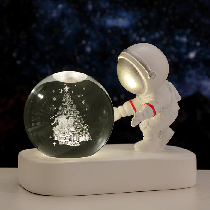 Luces nocturnas con bola de cristal de astronauta de galaxia planetaria brillante, luz de noche cálida con alimentación USB, lámpara de noche para regalo de cumpleaños