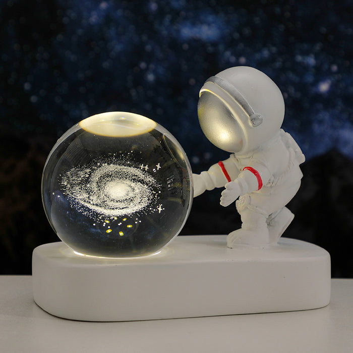 Boule de cristal d'astronaute planétaire scintillante, veilleuse alimentée par USB, lampe de chevet chaude, cadeau d'anniversaire