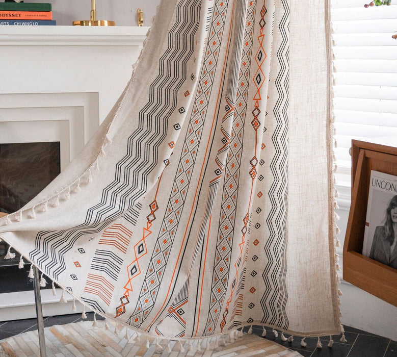 Tela de cortina no perforada para parasol con estampado de lino y algodón color crema bohemio