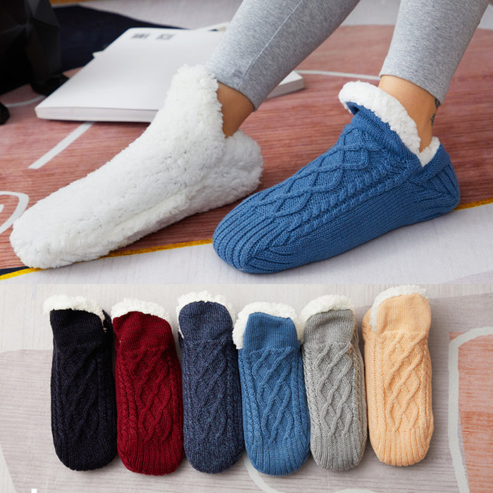 Chaussettes d'hiver en laine pour femmes, épaisses et chaudes, pour chambre à coucher, pantoufles pour hommes, chauffe-pieds antidérapants, chaussettes de neige