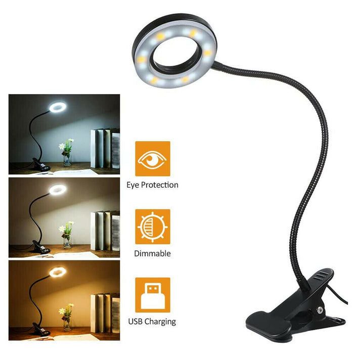 Lampe de bureau LED à clipser, bras Flexible, USB, variable, pour étude, Table de lecture, veilleuse