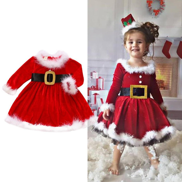 Vêtements de noël pour bébés filles, robe unie à manches longues