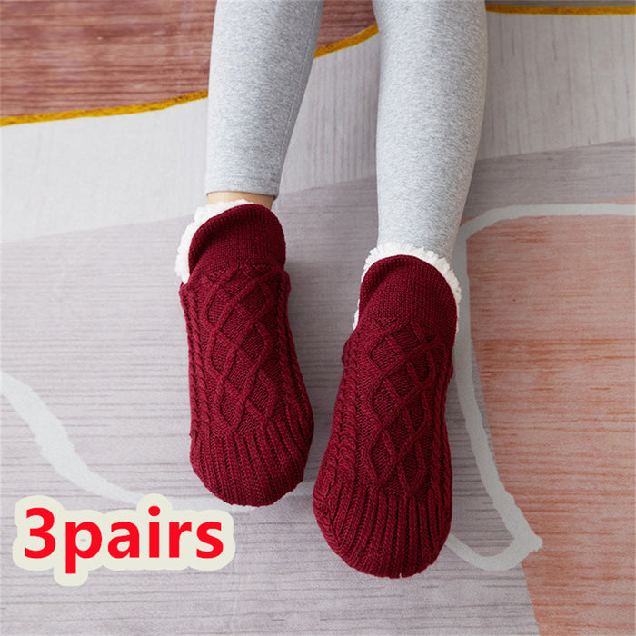 Chaussettes d'hiver en laine pour femmes, épaisses et chaudes, pour chambre à coucher, pantoufles pour hommes, chauffe-pieds antidérapants, chaussettes de neige