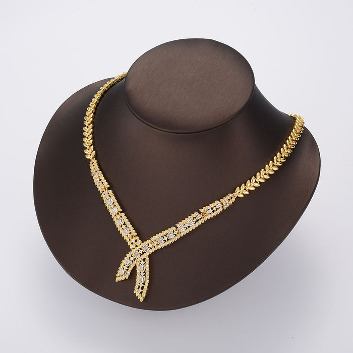 Mode Ring Halskette Armband Ohrringe Schmuck Braut Gold plattiert Schmuck Set Messing Schmuck Set für Frauen Hochzeit
