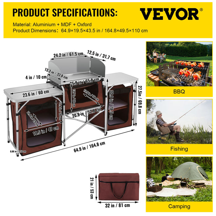 Vevor Camping Outdoor Kitchen Table Cabinet Foldable Folding Cooking