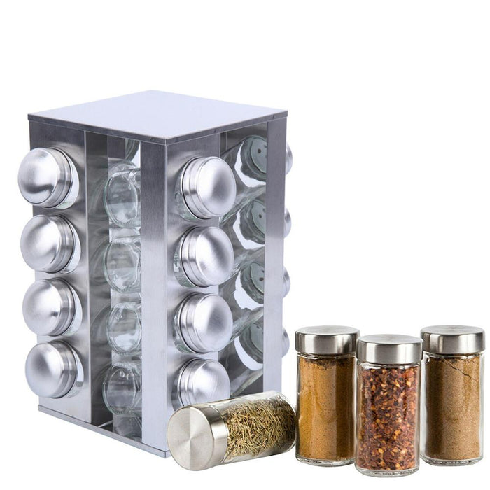 Yonntech stainless steel spice rack storage jar carousel 16 spice jars