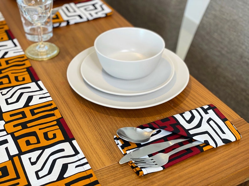 Afrikanischer MudCloth Tischläufer mit Servietten Esstisch Set /